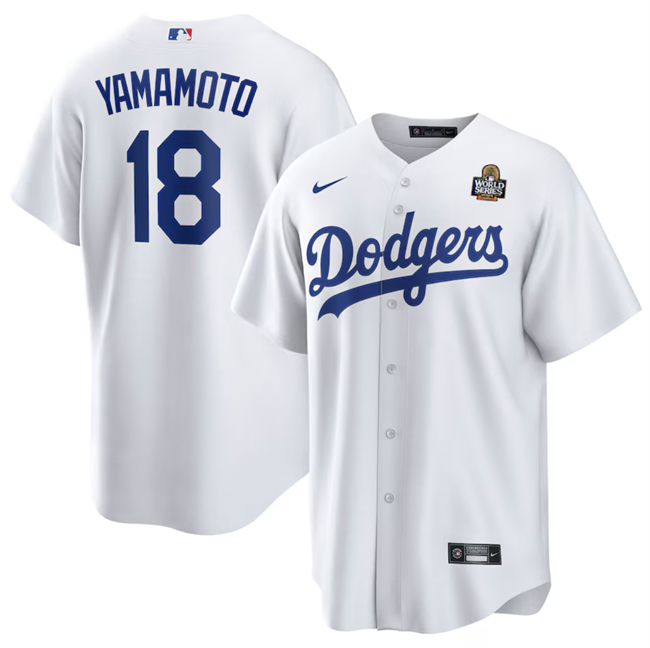 Los Angeles Dodgers #18 Yoshinobu Yamamoto White 2024 World Series Cool Base Stitched Jersey